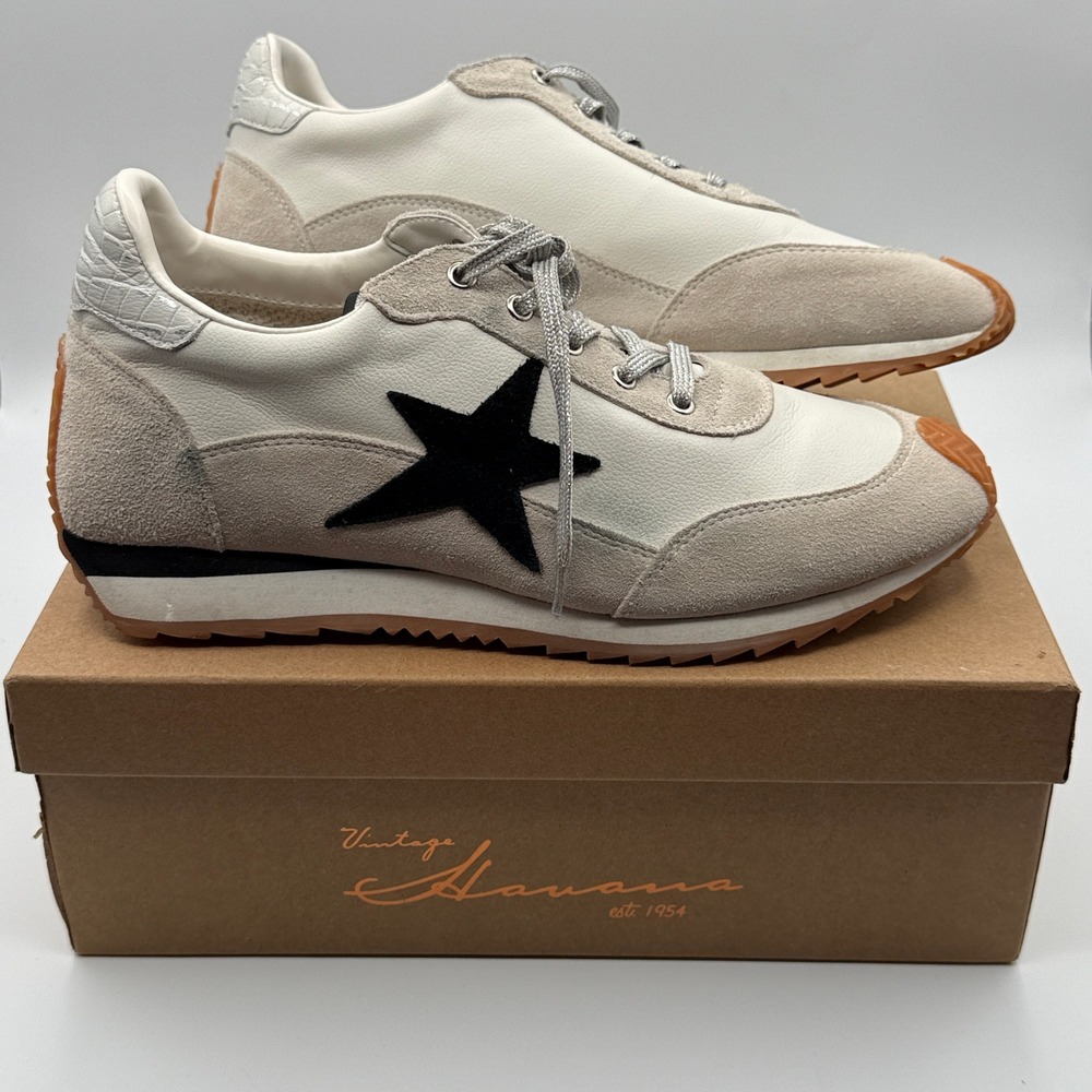 Vintage Havana Sneaker Women 11 White Suede Star Low Metallic Laces Casual Chic